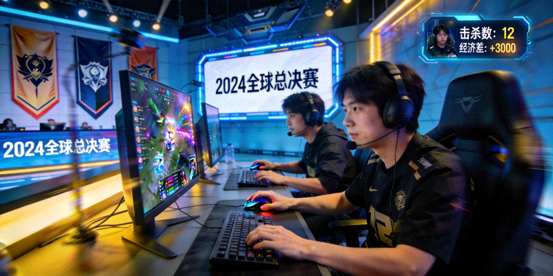 电竞赛事直播画面 - 选手在电脑前激烈对战
