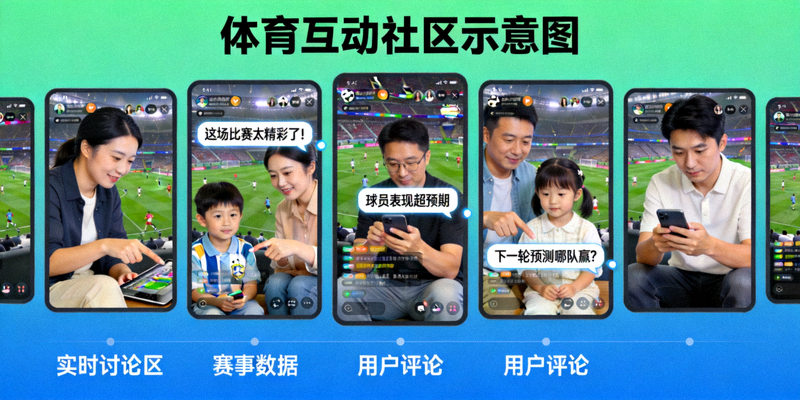 体育互动社区示意图 - 人们在屏幕上讨论赛事